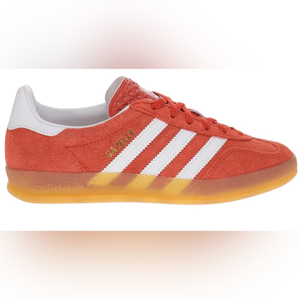 Adidas Gazelle Indoor Suede Sneaker in Orange with White Stripes